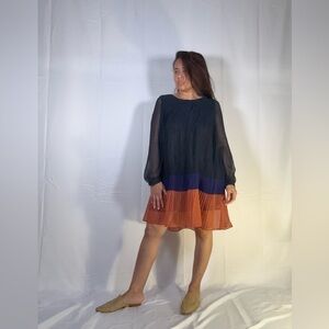 French Connection Black and Orange Long Sleeve Dress